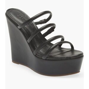 Schutz NWOT Cari Black Platform Wedge Strappy Sandals